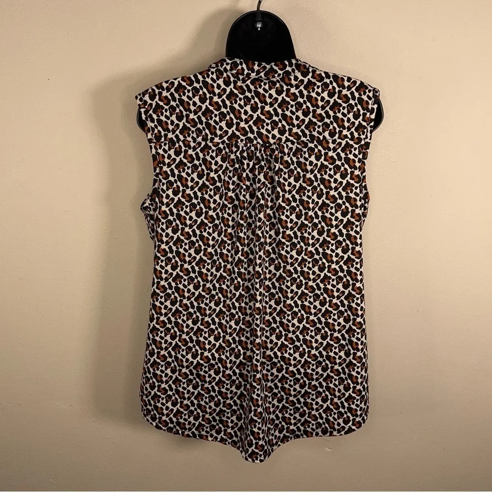 MEDIUM KIM ROGERS LEOPARD PRINT BLOUSE SLEEVELESS STRETCH BEIGE BROWN ANIMAL